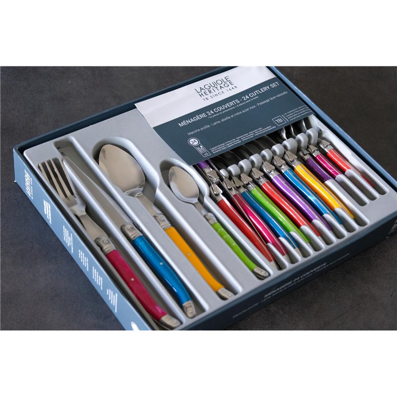 Image secondaire de Laguiole Heritage - Ménagère 24 pièces multicolore - Set de couverts de table acier inox et ABS pour 6 personnes - Présentation 
