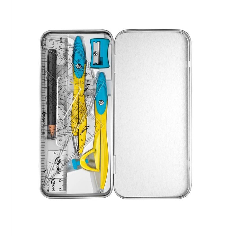 Image secondaire de Maped - Coffret Mathset Compas Scolaire Study Pop - Compas Métal Tout en Couleurs - Mini Set de Traçage + Taille-Crayon + Gomme