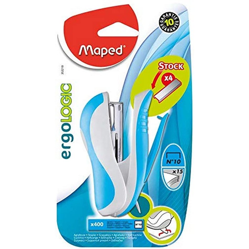 Maped Ergologic Agrafeuse de poche pour agrafes N°10, réserve d'agrafes et ôte-agrafes intégrés, livré avec 1 boite de 400 agraf