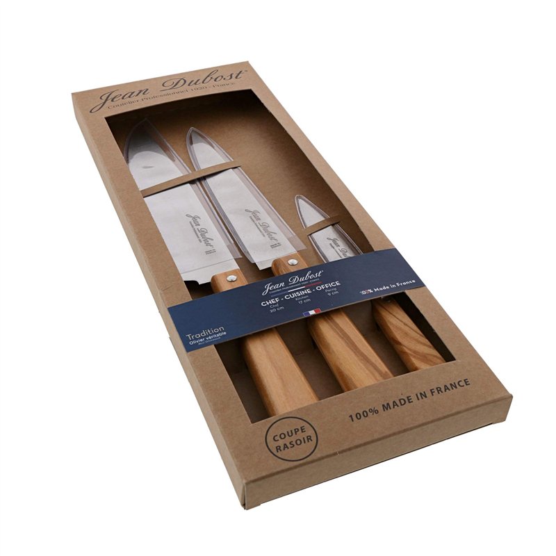 Jean Dubost SET 3 PIECES CUISINE MANCHE OLIVIER TRADITION, Marron