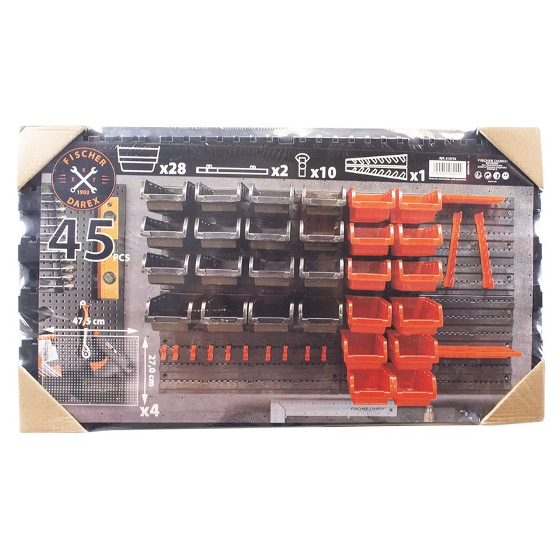 Image secondaire de Fischer Darex - Kit de 4 panneaux muraux et accessoires de rangement - Kit de 4 panneaux perforés en plastique 540x 950mm