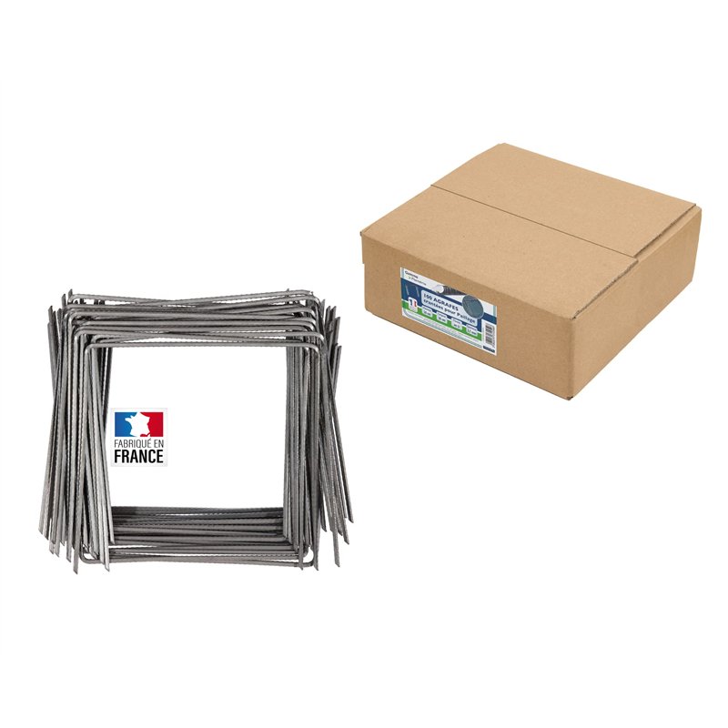Flandria Lot de 100 Agrafes de paillage Ø3.7mm biseautées acier cranté 20x20x20cm - Fabrication Française