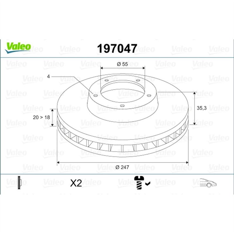 Image secondaire de Valeo 197047 Disque de frein Disque de frein huilé 197047 Boîte de 2 disques ventilés Essieu avant [accessoires inclus] Similair