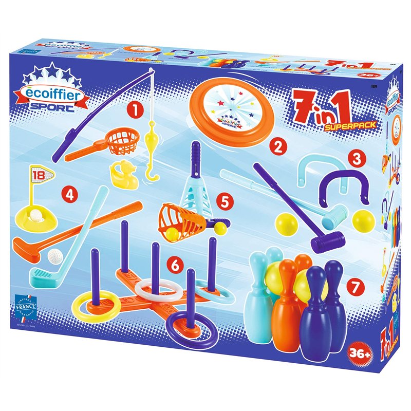 Jouets Ecoiffier Bowling -189 - Pack 7 jeux d'adresse – Jeux de plein air pour enfants – Dès 3 ans – Fabriqué en France L