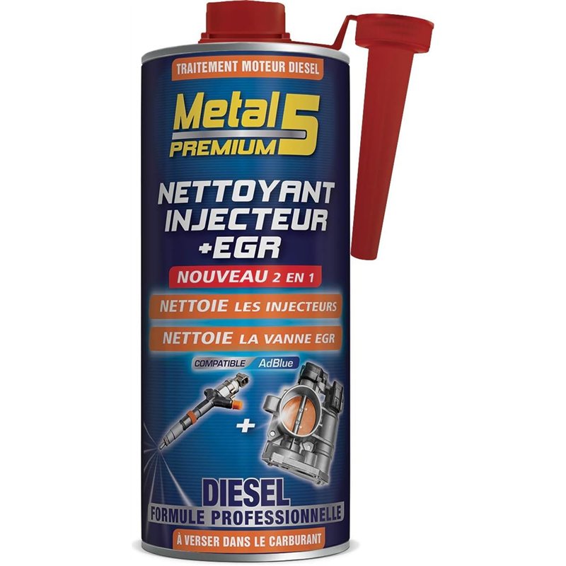 Nettoyant Injecteur + EGR Diesel - 1L - Metal 5 Premium - Nettoie et Élimine les dépôts dans l’ensemble du système d’Alimentation