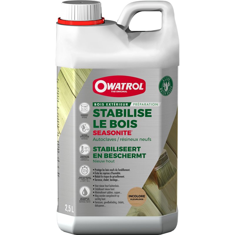 OWATROL - SEASONITE - Préparateur et stabilisateur Bois Neufs - Direct sur Bois Préparés - Incolore - 2,5 L