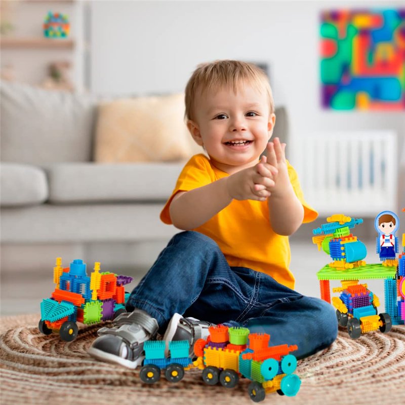 Image secondaire de BLOKO – Coffret de 150 avec 2 Plaques de Jeu et 2 Figurines Famille – Dès 12 Mois – Fabriqué en Europe – Jouet de Construction 1