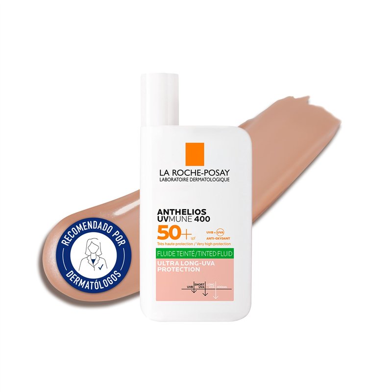 La Roche-Posay, Anthelios UVmune 400, Fluide Invisible Visage Très Haute Protection Teinté, SPF50+, Avec Parfum, Texture Fluide,