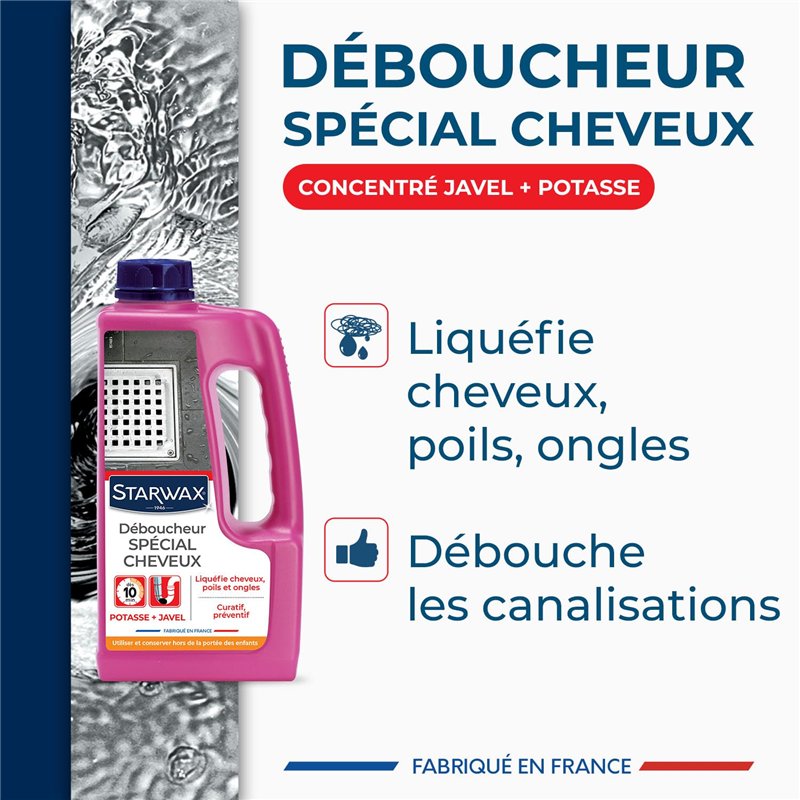 Image secondaire de STARWAX Déboucheur Canalisations Spécial Cheveux - 900ml - Idéal pour Éliminer les Bouchons de Cheveux