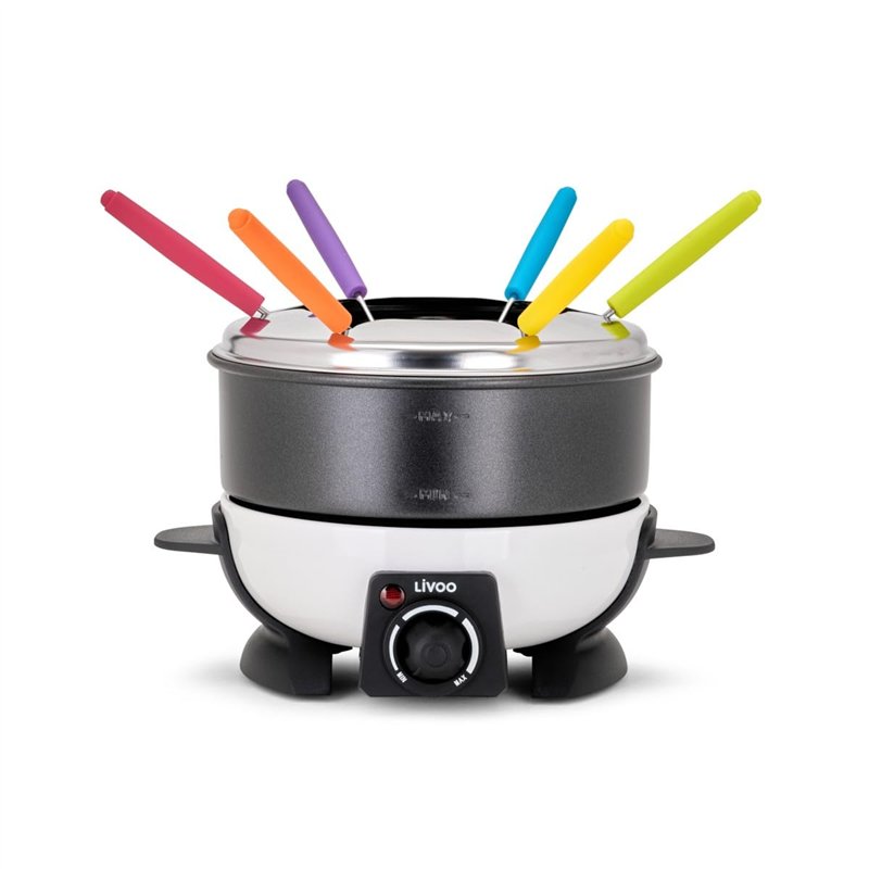 Livoo DOC106 Appareil à Fondue 6 Personnes | Capacité 1,6 L | 6 Fourchettes incluses | Thermostat Réglable | 500 Watts