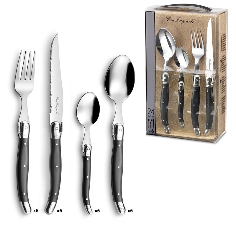 LOU LAGUIOLE - Valisette avec 24 couverts de table pour 6 personnes - Tradition - Acier inoxydable 18/0, Finition Brillante - Gr