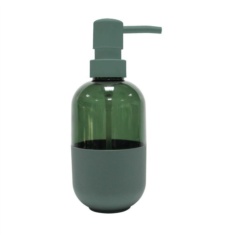 Douceur d'Intérieur, Distributeur Savon (Diamètre 7 x 17.5 cm) Equatorial Kaki, Plastique Transparent et Opaque