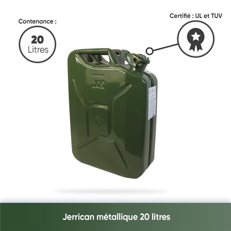 Image secondaire de Jerrican 20L - Jerrican Métal - Verrouillage à Goupille - Traitement Intérieur Antirouille - Norme UN Transport de Matières Dang