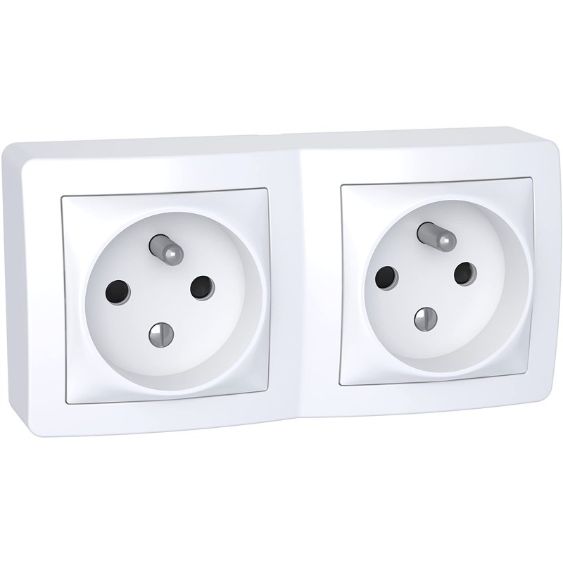 Schneider Electric - Alréa double prise de courant 2P + T connexion à vis, avec cadre saillie blanc P - ALB62472P