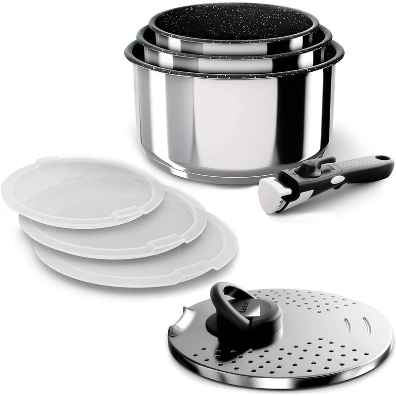 Backen 391508, Casseroles 16,18,20cm, Inox, 8Pièces,Induction,1poignée amovible,1Couvercle Multipostions Métal, 3 Couvercles Her