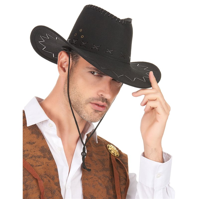 DEGUISE TOI - Chapeau Cowboy Noir en Suedine Adulte - Chapeau - Taille Unique - Noir - Accessoires pour déguisement - Polyester 