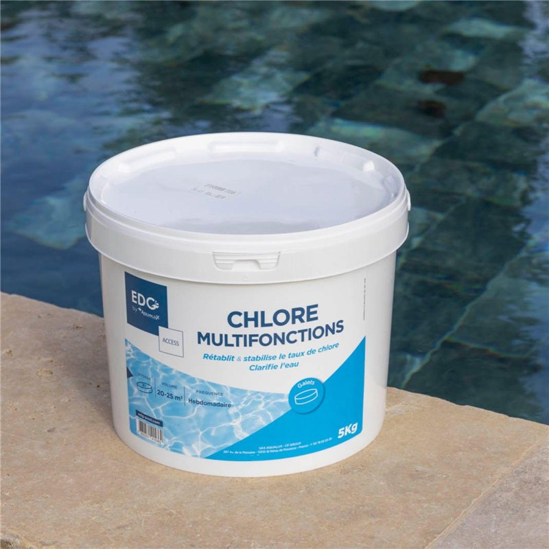 Image secondaire de EDG - Chlore Piscine Multifonctions - Désinfecte - Clarifie - Galet 200g - Seau 5 Kg- Action Permanente Longue Durée - Multiacti