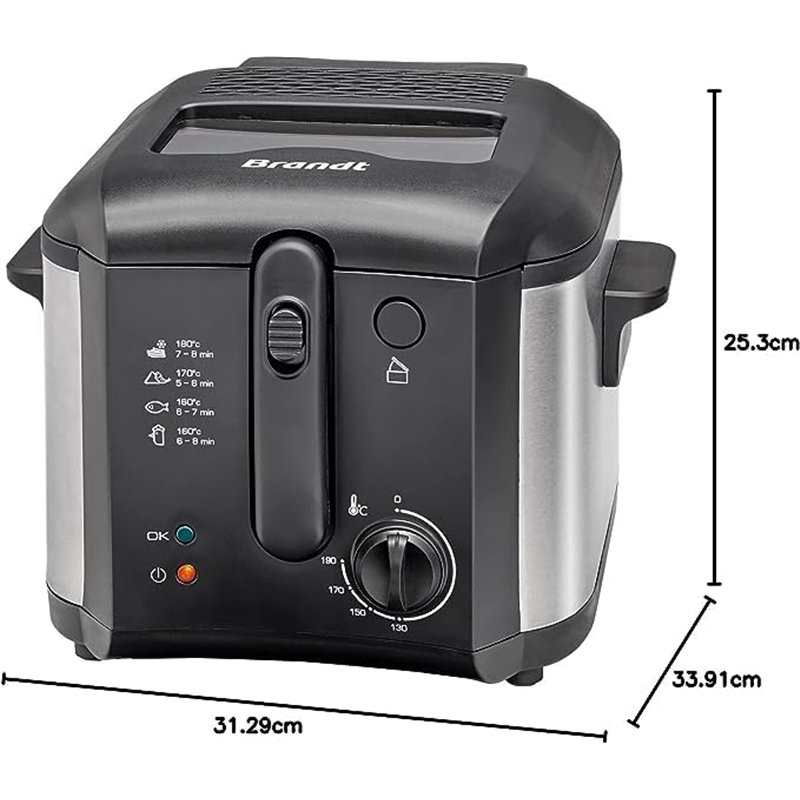 Image secondaire de Brandt FRI30X – Friteuse classique 2,5L huile – Cuve et couvercle amovibles – Capacité 1 kg de frites – 1600W – Hublot de contrô