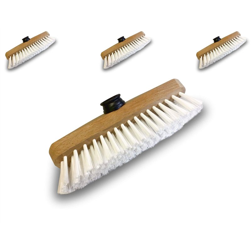Balai brosse lave-pont 22 cm en PPL blanc | Lot de 3 | Monture bois | Pour laver, récurer les ponts, les carrelages et les sols