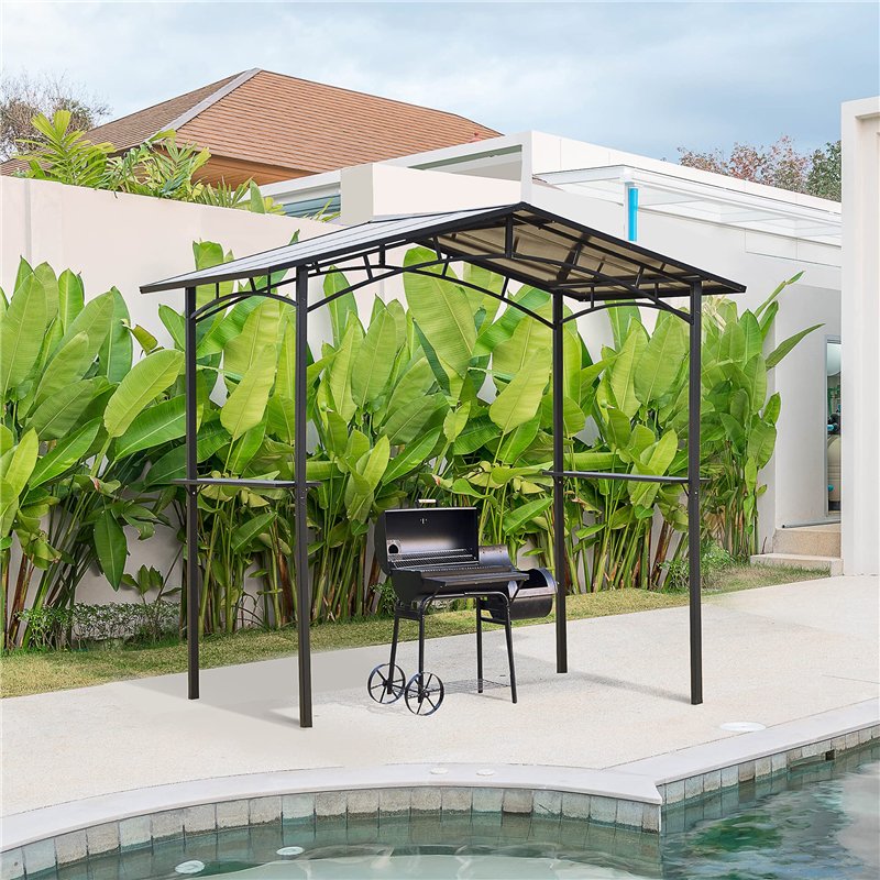 Image secondaire de Outsunny Pavillon Jardin 2,5 x 1,5 m - abri Barbecue - 2 étagères - Toit de Barbecue - métal Noir Toit Polycarbonate