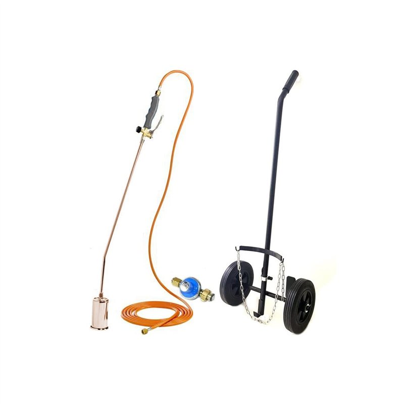 KEMPER - Desherbeur pro tuyau 5 m bruleur 60 mm Allume gaz + détendeur propane inclus + chariot à roues pour bouteille gaz