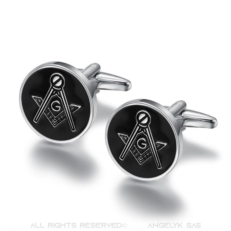 Image secondaire de BOBIJOO JEWELRY - Paire de Boutons de Manchette Franc-Maçon Loge Maçonnerie Equerre Compas G 18mm