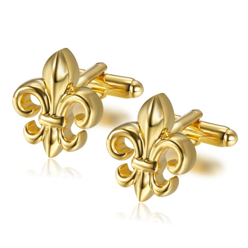 BOBIJOO JEWELRY - Paire Boutons de Manchette Fleur de Lys Doré Or Fin Accessoire Homme Royaliste