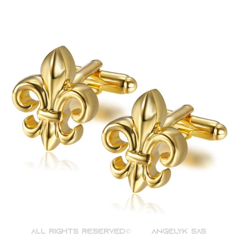 Image secondaire de BOBIJOO JEWELRY - Paire Boutons de Manchette Fleur de Lys Doré Or Fin Accessoire Homme Royaliste
