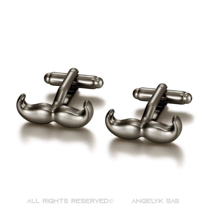 Image secondaire de BOBIJOO JEWELRY - Paire de Boutons de Manchette Originale Laiton Moustache Gris Souris Chic Raffiné
