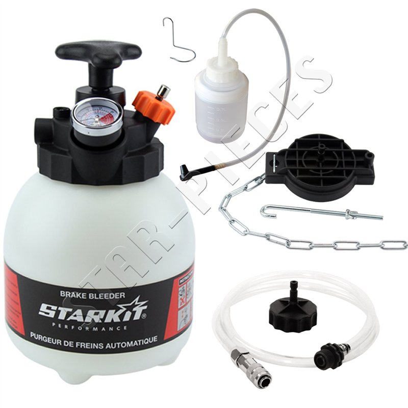 Image secondaire de Purgeur de frein + bouteille de récupération liquide de frein (3 litres) avec adaptateurs multimarques. Purgeur de frein voiture