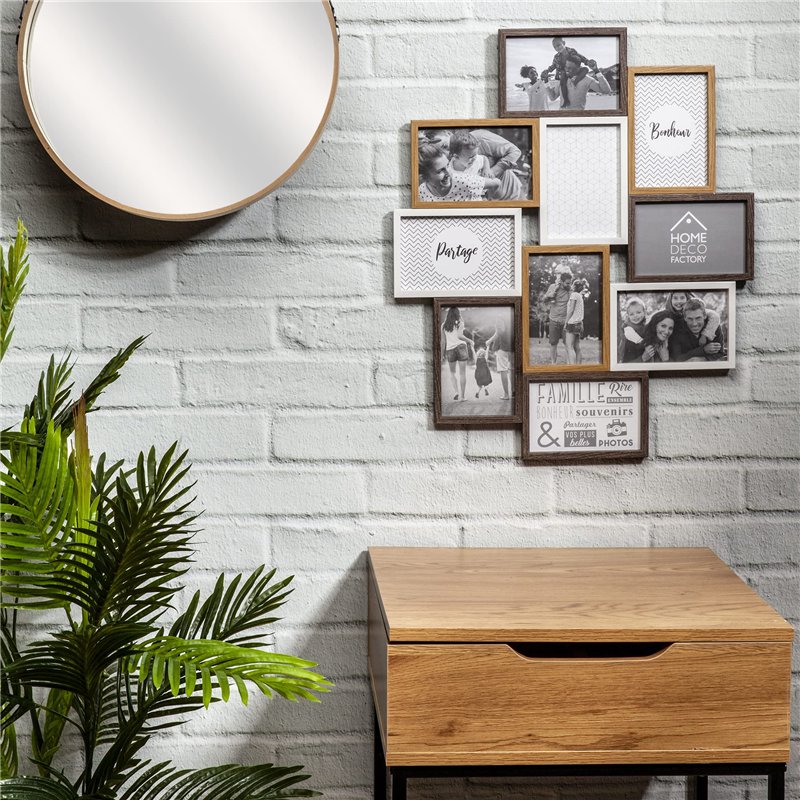Image secondaire de HOME DECO FACTORY - HD4213 - Cadre Photo Multiple Pele-Mele 10 Vues Bois et Blanc deco Souvenir - Beige Marron