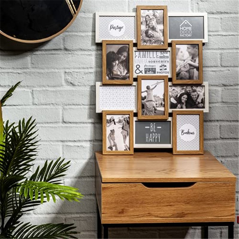 Image secondaire de HOME DECO FACTORY - HD4218 - Cadre Photo Multiple Pele-Mele 12 Vues Bois et Blanc, Souvenir, Décoration Maison, 44 x 3 x 58 cm,