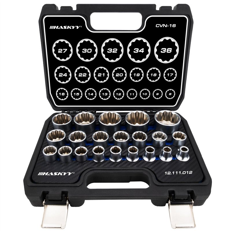 HASKYY 21PCS I 8-36 I Ensemble Jeu de douilles multiple I Tournevis 12 pans embouts de cle a douille 1/2