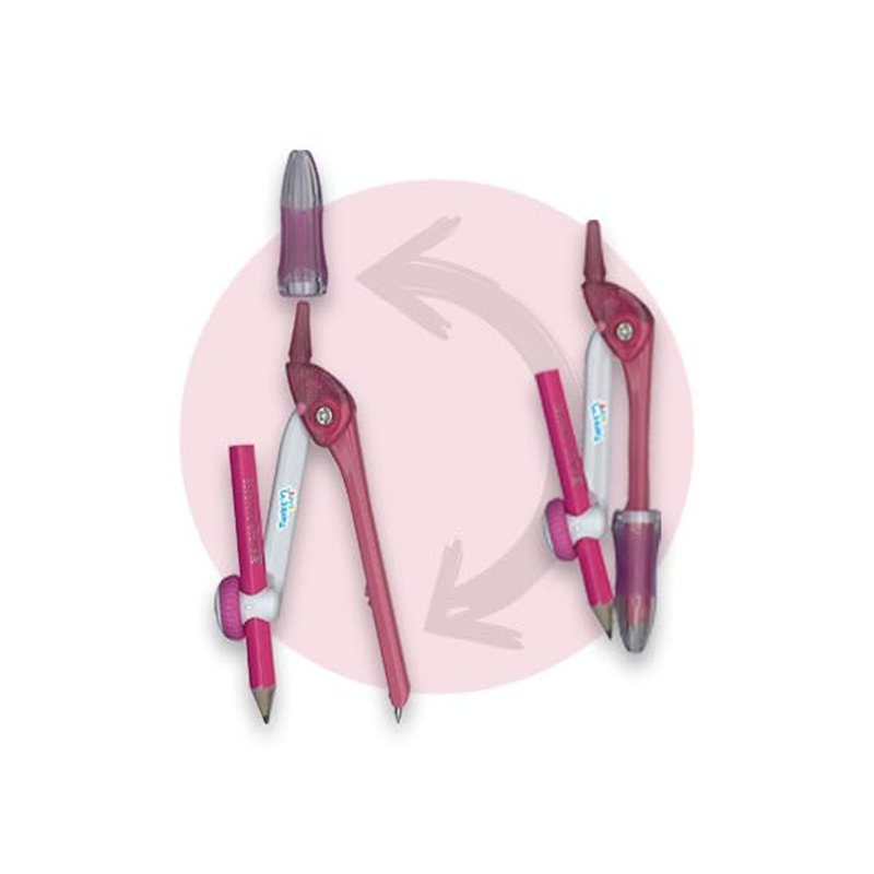 Fiico WONDAY - Compas métal pour enfants TWIST'n SAFE Rose, Avec Sécurité pointe et maniabilité accrue