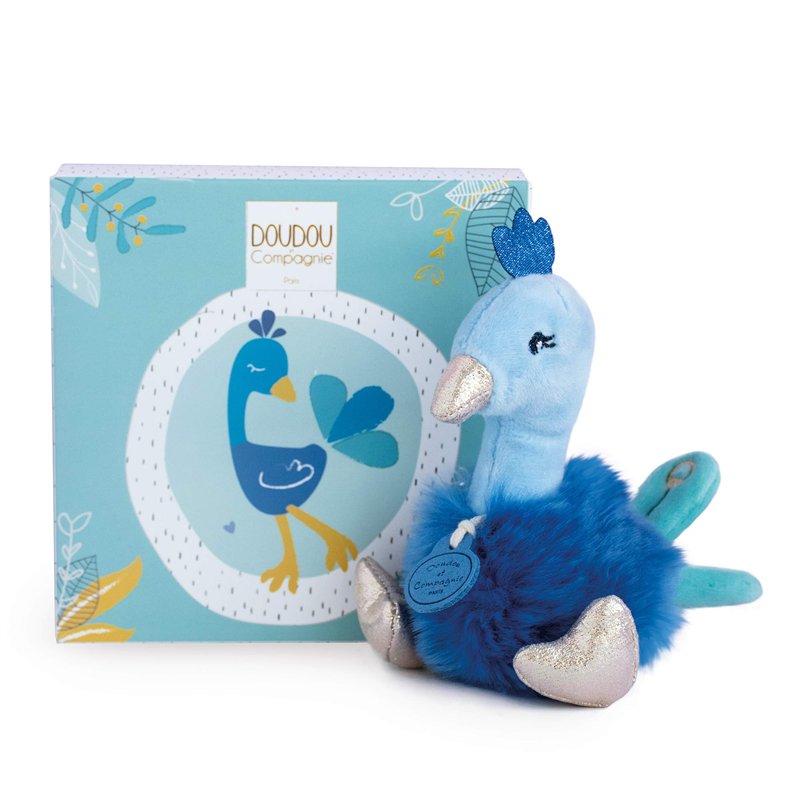 Doudou et Compagnie - Peluche Paon - 15cm - Bleu - Minizoo - DC3526