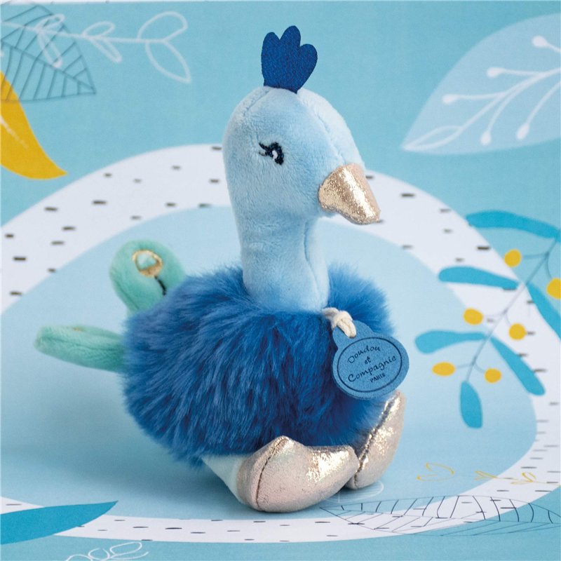 Image secondaire de Doudou et Compagnie - Peluche Paon - 15cm - Bleu - Minizoo - DC3526