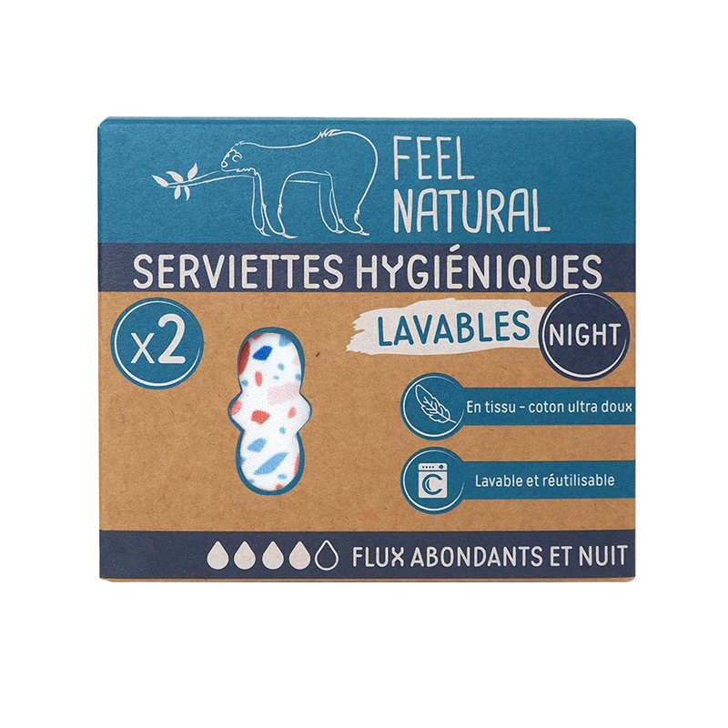 Image secondaire de PHARMA'PROTECT- Lot de 2 Serviettes Hygiéniques Lavables - Pour Flux Abondants - Taille Nuit - 100% Coton Ultra Doux - Anti-Fuit