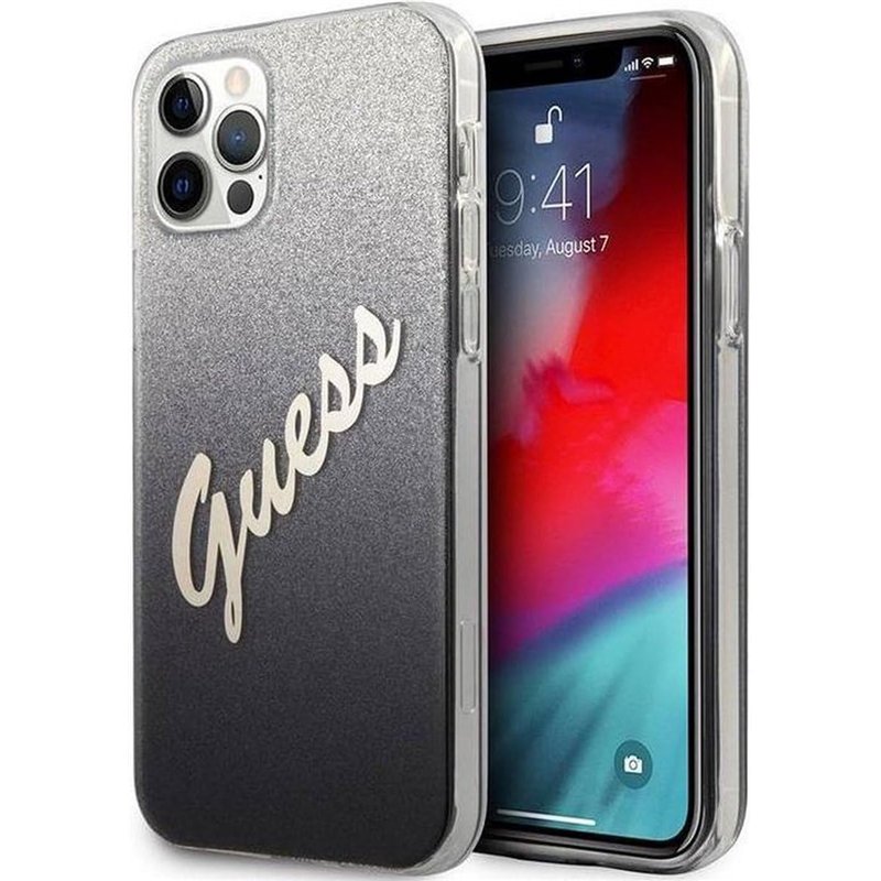 Guess GUHCP12LPCUGLSBK Vintage Glitter Collection Coque pour iPhone 12 Pro Max, Noir