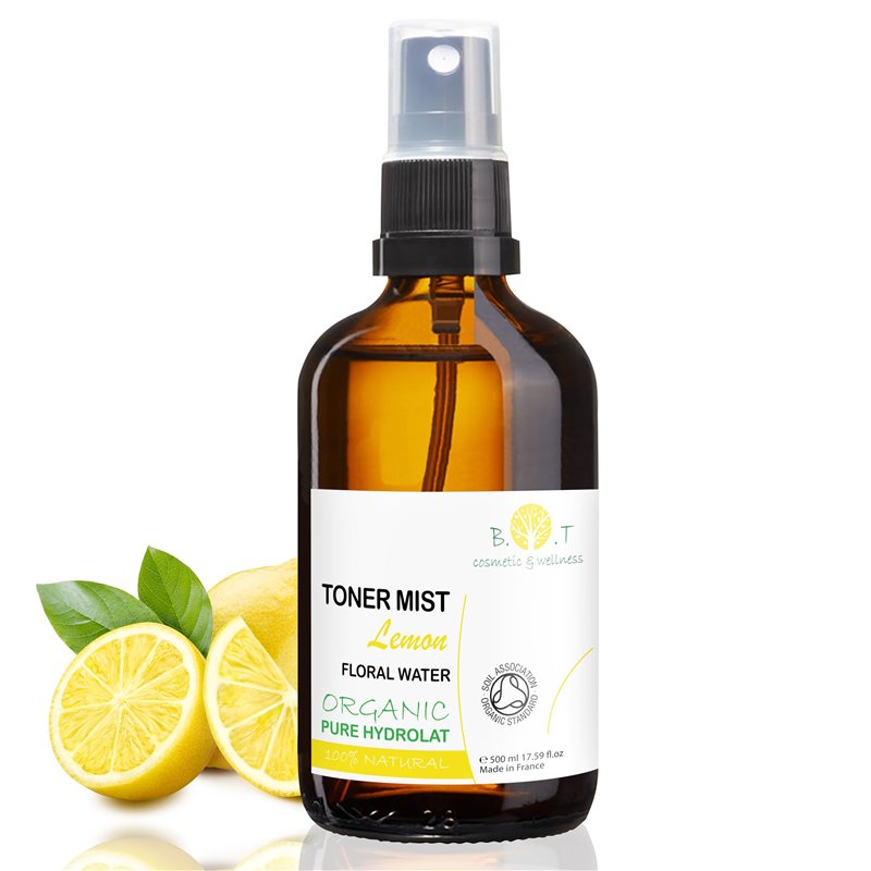 B.O.T cosmetic & wellness - Hydrolat de Citron 100% Organique | Eau Florale 500 ml | Soins Peau Sensible | Lotion Bébé | Après Rasage