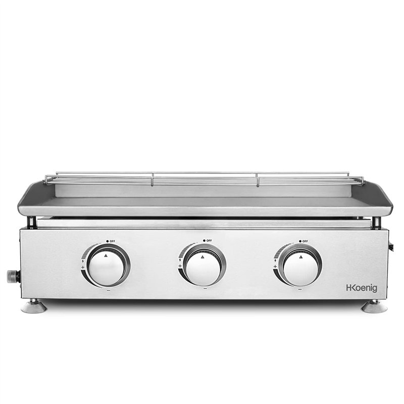H.Koenig Plancha au gaz PLX830, 3 Brûleurs, Inox, plaque de 5mm, répartition égale de la chaleur, température jusqu’à 350°C, net