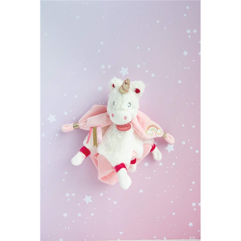 Image secondaire de BABY NAT' - Doudou Licorne Souple Poussière d'Etoiles - Rose et Blanche - Broderie Arc en Ciel - Idée Cadeau Naissance - Doudou
