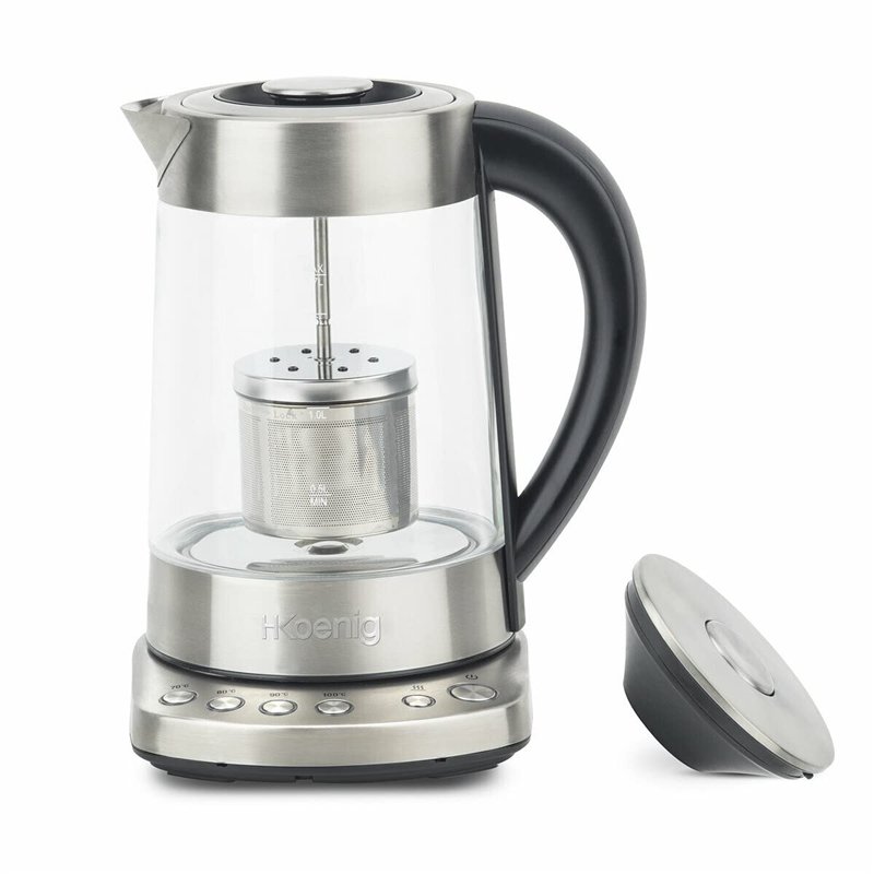 H.Koenig Théière Bouilloire Instant T électrique en Verre 1.7L TI700 avec Infuseur filtre à Thé Inox 2400W Compacte, Ebullition