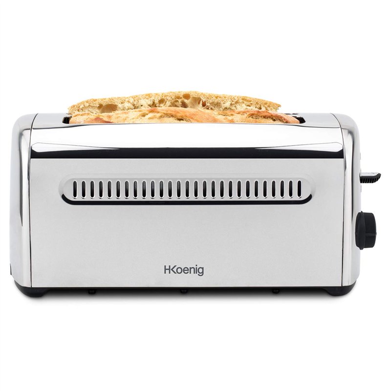 H.Koenig Grille Pain Toaster Spécial Baguette 2 Tranches TOS32 Fentes larges 40mm Inox vintage, 7 Niveaux de brunissage, Décongé