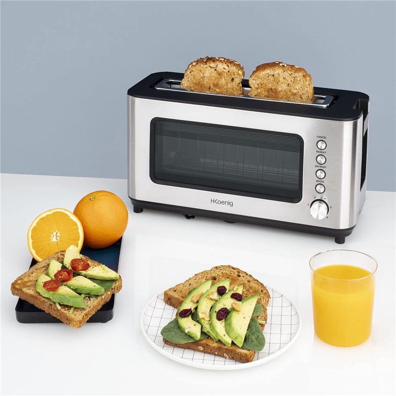 Image secondaire de H.Koenig Grille pain Toaster 2 tranches VIEW7 Fentes larges Vitre Transparente Inox vintage, 6 niveaux de brunissage, Décongélat