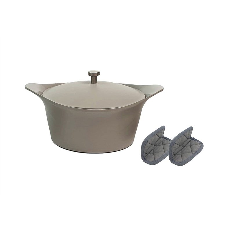 Cookut, L'incroyable cocotte grise 7l avec poignée en métal argenté et manique grise - 28cm