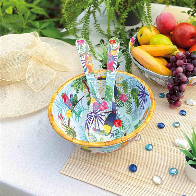 Image secondaire de Les Jardins de la Comtesse – Couverts à salade en Mélamine Pure – Toucans de Rio – 33 cm – Multicolore - Service de Table de la