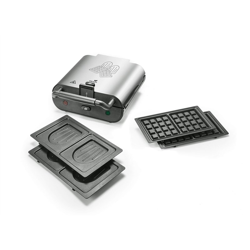 SENYA Gaufrier 2-en-1 - Plaques Interchangeables Gaufres et Croque-Monsieur, Revêtement Antiadhésif, 800W, Argent - SYCK-WM003S