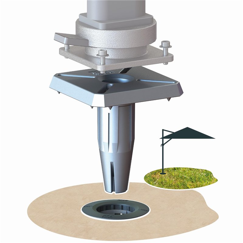 GARD & ROCK - Pied amovible pour parasols déportés, en aluminium - Multi-terrains à insérer sur les bases d'ancrage - Fixez soli