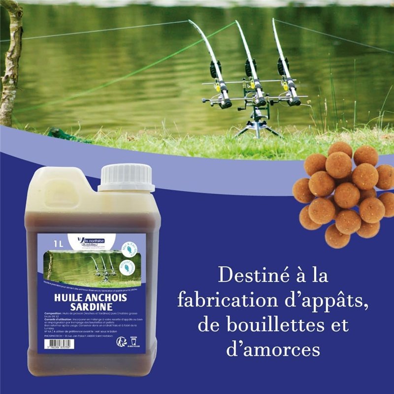 Image secondaire de HUILE ANCHOIS SARDINE - Bidon 1 L - La Nantaise de Nutrition - Pour appâts, bouillettes, pellets et amorces - Attractif puissant