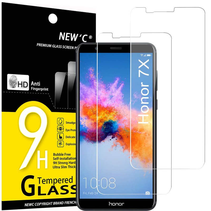 NEW'C Lot de 2, Verre Trempé pour Honor 7X, Film Protection écran sans Bulles d'air Ultra Résistant (0,33mm HD Ultra Transparent)